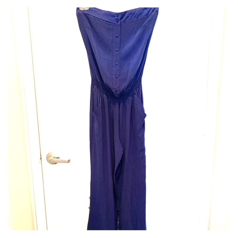 100% silk jumpsuit with pockets beautiful blue